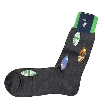 Punto Socks Mens 10-13 Grey Green Colorful Surfboards One Pair Made In Italy • $17.88