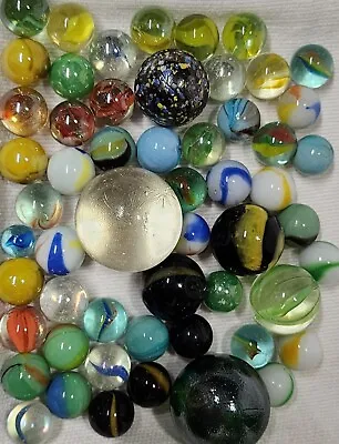 Vintage Lot 55 Marbles & Shooters Sized From 1/2  Up To 1-1/2  PLUS 25 OTHERS • $221.58