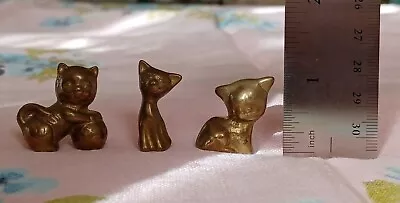 Lot Of 3 Mini Brass Cat Figurines 1  Tall Tiny Sitting & Playing Kittens • $20