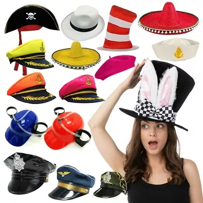 Fancy Dress Hats Costume Sailor Mexican Turban Rasta Beret Costume Cowboy Lot • £5.99