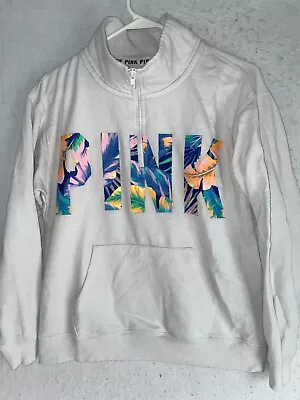 Victoria Secret PINK Half Pullover Sweatshirt Zip XS Womens Exotic Tropical Logo • $13.99