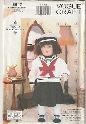 Vogue Pattern 8647 - 18  DOLL W/ Outfit & Face Transfer Sailor Dress UNCUT • $5