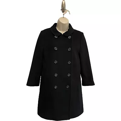 J. Crew Longer Length Black Wool Double Breasted Top Coat Women's Size 4 • $49.95