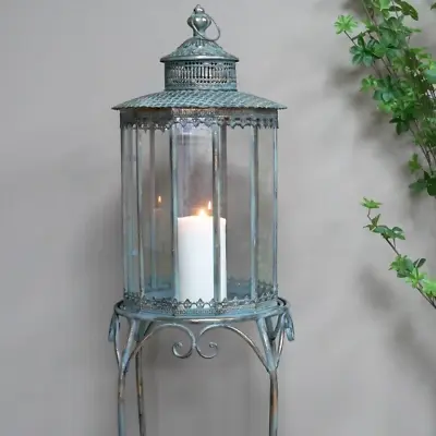 Large Freestanding Rustic Metal Lantern Candle Holder Piller Candle Tea Light • £99