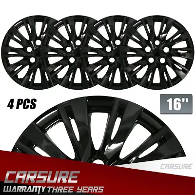 $45.60 • Buy Black 16  Set Of Wheel Covers Snap On Full Hub Caps R16 Tire & Steel Rim 4PCS US