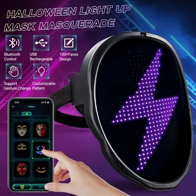 LED Mask Halloween Light Up Mask Kid Men Women Dj Masks Costume Party Cosplay • £44.99