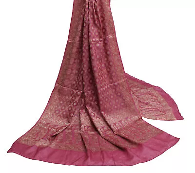 Sushila Vintage Pink Dupatta 100% Pure Silk All Over Woven Long Stole Hijab • $27.99