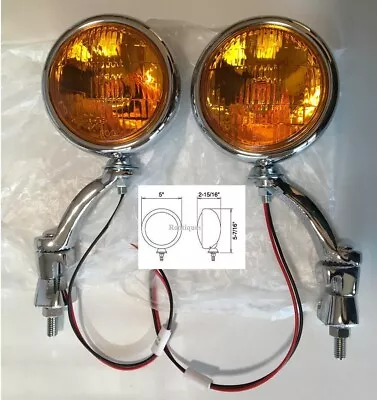 Turn Signal Running Park Lights 5  Amber LED Glass Fog Chrome 12V  Hot Rod 3 • $199