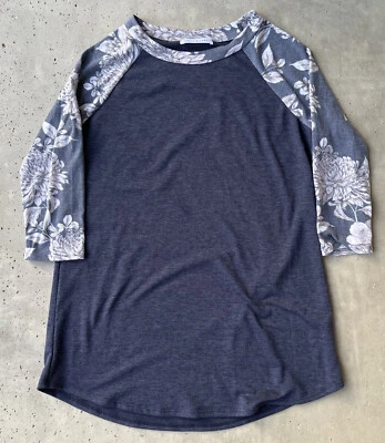 £4.13 • Buy Chris & Carol Woman's Top Sz Lg. Raglan Baseball T-shirt Blue Beige/brown Leaves