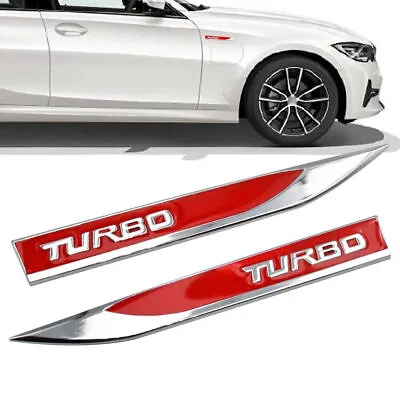 1 Pair Left+Right Red 3D Metal TURBO Logo Sport Emblem Badge Car Stickers Decals • $9.59