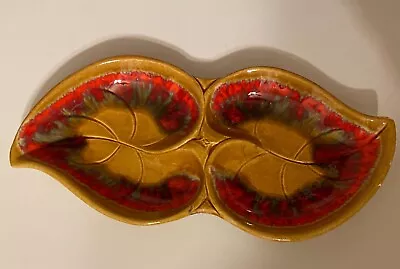 Santa Anita Ware R-151 Vintage Double Tan Leaf Candy Serving Dish Chips Crazing • $14.99