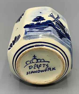 Vintage Holland Delft Handwerk Jar Blue White Hand-Painted Octagonal • $9.99