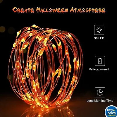 9.8ft 30 LED Halloween Decoration Orange Fairy Lights Battery Operated Lights • £5.49