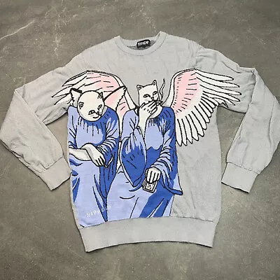 RIPNDIP Mens Knit Sweatshhirt Size Small Gray Smoking Cats • $14.99