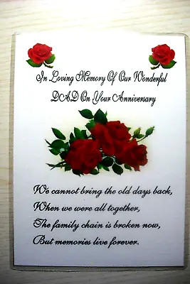 Laminated Memorial Remembrance Dad/Mum/Mom Etc Anniversary & Birthday Grave Card • £2.99