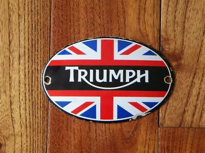 VINTAGE TRIUMPH PORCELAIN SIGN ~5-3/4  X 3-3/4  MOTORCYCLES OIL ROCKET III GAS • $55