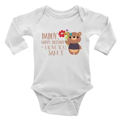 Personalised Happy Birthday I Love You Daddy Long Sleeve Baby Vest Bodysuit Gift • £5.99