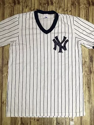 Vtg Majestic MLB NEW YORK YANKEES Pinstripe Baseball Jersey Ringer Mens Shirt XL • $24.95