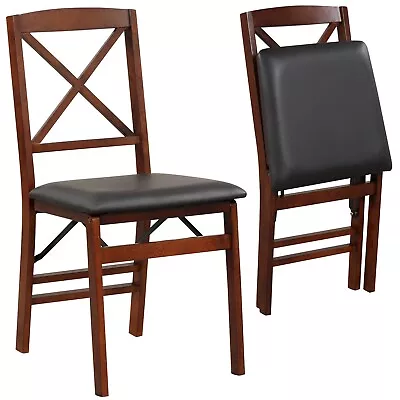 Set Of 2 Folding Chair Padded Kitchen Dining Seat Portable Upholstered High Back • £89.95