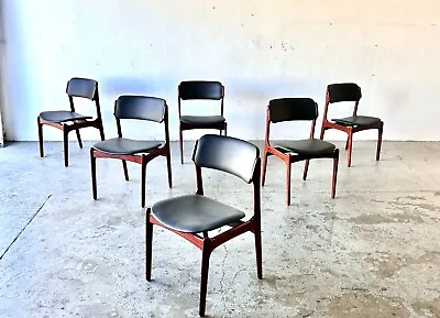 Set Of 6 Danish Modern Model 49 Leather & Rosewood Dining Chairs By Erik Buch • $5250