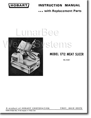 Hobart 1712 1612 Meat Slicer Operators Instruction And Parts Manual • $19