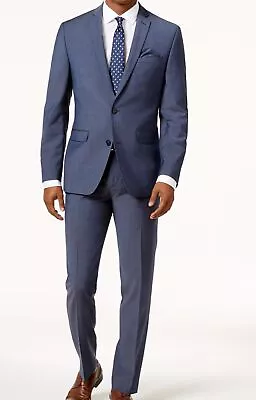 $600 Bar III Men's Blue Gray Slim-Fit Wool 2-Piece Suit Jacket Pants Size 36R • $191.98