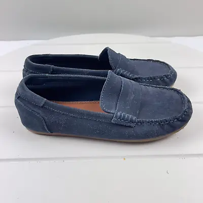 ZARA Classic Moccasin Leather Loafer Navy Suede Age 9 EU 34 • $25