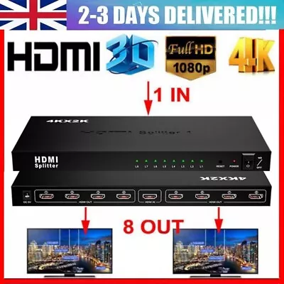 8 Port HDMI Splitter 1X8 Ultra HD 4K 30Hz 1 In 8 Out Split Display Audio Video • $52.90