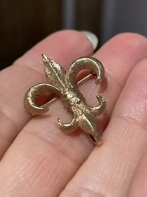 Vintage Solid 14KT Gold Fleur-De-Lis Watch Pin Florentine Finish • $225