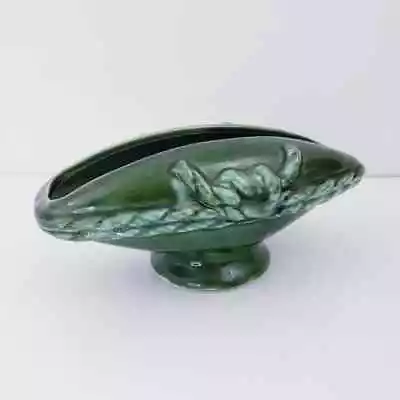 Vintage USA Pottery Dark Green Glazed Pedestal Planter Centerpiece • $9.99