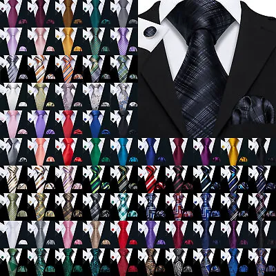 Men's Tie Silk Classic Wedding Necktie And Pocket Square Cufflinks Set Paisley • £6.99