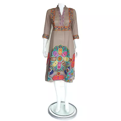 VINTAGE Ethnic Hippie Boho Embroidered Indian Festival Dress Sz M /2129 • $49.95