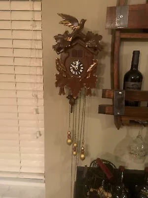 Vintage Music Cuckoo Clock Working Three Birds Gold Leaf • $275