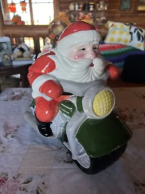 Clay Art Santa Claus On Motorcycle Christmas Cookie Jar • $57.50