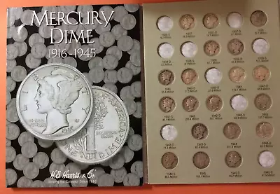 1916-1945 PARTIAL MERCURY DIME SET Of 34 Different In HARRIS FOLDER - Avg. Cond. • $74.99