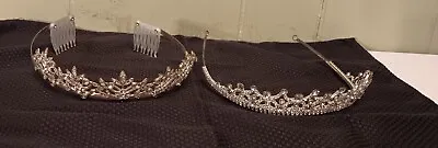 Tiara Crown Wedding Bridal Headpiece Reinstone Set Of 2 Vintage Missing Stones • $20