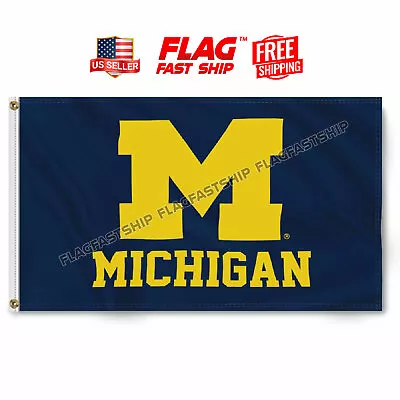 Michigan Wolverines 3x5 FT Flag Man Cave Logo Banner Football NCAA FREE Shipping • $12.98