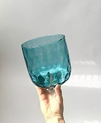 Vintage Blue / Turquoise Thumbprint Wide Decorative MCM Vase • $24