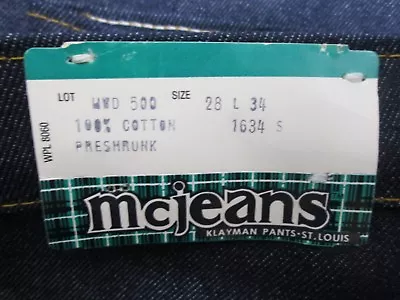 Vintage NOS Mcjeans Denim Blue Jeans 28x34 Deadstock Klayman Pants Made In USA • $49.95