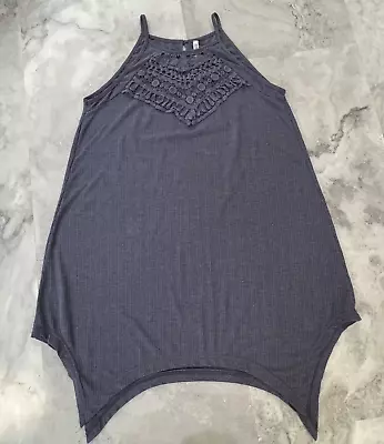 Monoreno Jersey Knit Trapeze Dress Hanky Hem Blue Crochet Lace Yoke Small • $14.98