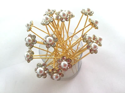 Hair Jewels.PINS.pearl/diamante.GOLD PLATE Brides. WEDDING Parties.proms.Pack 20 • £3.99