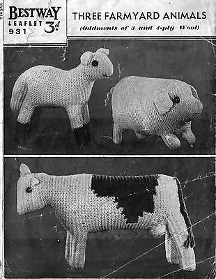 Farmyard Animals; Cow Pig And Lamb Toy  Knitting Pattern. Laminated Copy. • £2.45