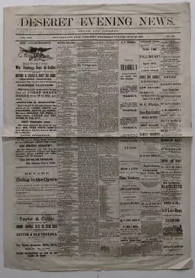 ANTIQUE NEWSPAPER 1875 SALT LAKE CITY Utah Territory DESERET EVENING NEWS Mormon • $75