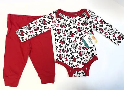 Disney Baby Minnie Mouse 2Piece Top & Pant Outfit NewWTags 3-6 M Cotton Red Blk • $9