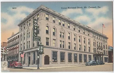 Union National Bank - Marble Hall Hotel - Mt. Carmel PA - Unused Linen • $1.99