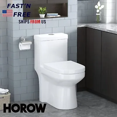 HOROW Small Modern One Piece Toilet Elongated Dual Flush W/ Soft Close Seat • $196.45