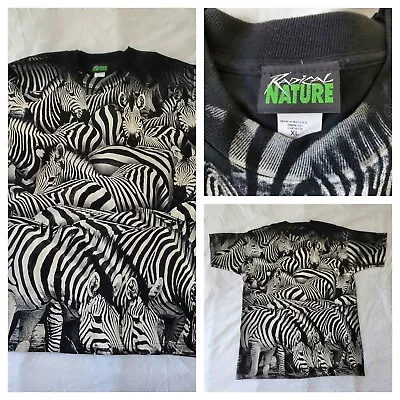 Vintage Radical Nature AOP Zebra Shirt Mens XL Made In USA All Over Print Africa • $74.97