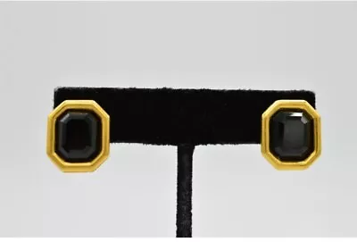YSL Vintage Earrings Brushed Gold Black Crystal • £120