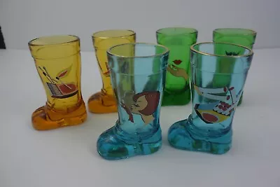  Set Of 6 Vintage Mod Dep Boot Shot Glasses Smoking Graphics Made In Italy EUC • $43.46