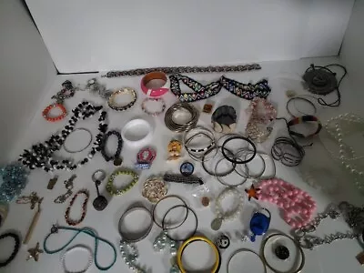 Vintage To Now Mixed Lot Of Costume Jewelry Pins Necklaces Bracelets 70 Pieces • $8.99